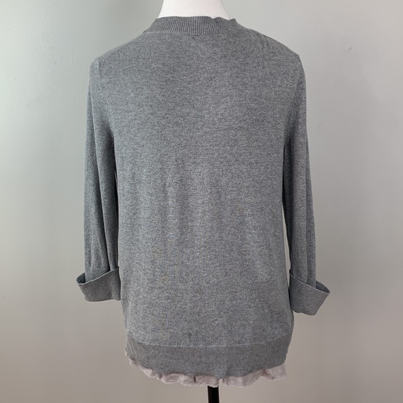 GAP Light Gray Cardigan Sweater with Frayed Ruffle Hemline Detail - Picture 4 of 9